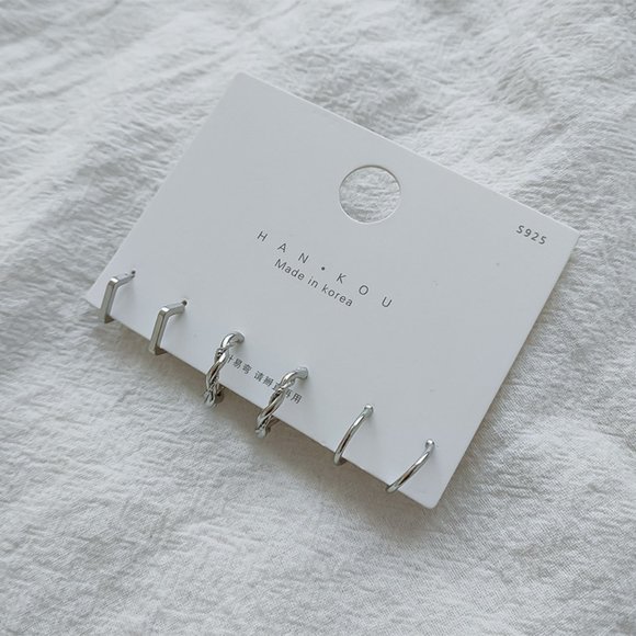 Hoop Earring Set 925 Silver Posts - Picture 4 of 4